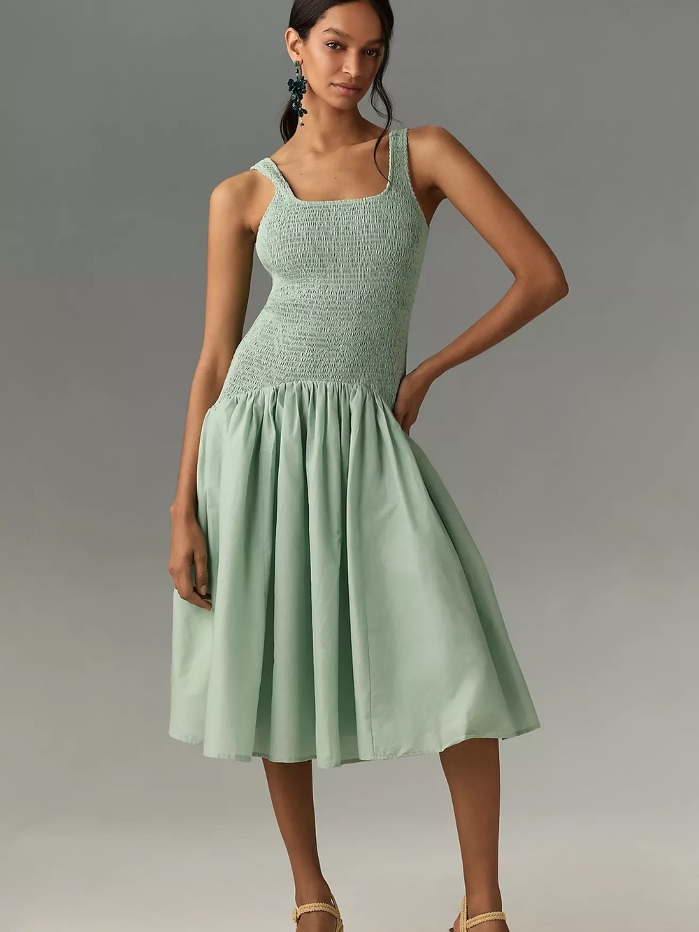 Anthropolgie Hutch Sleeveless Smocked Drop-Waist Midi Dress new size large